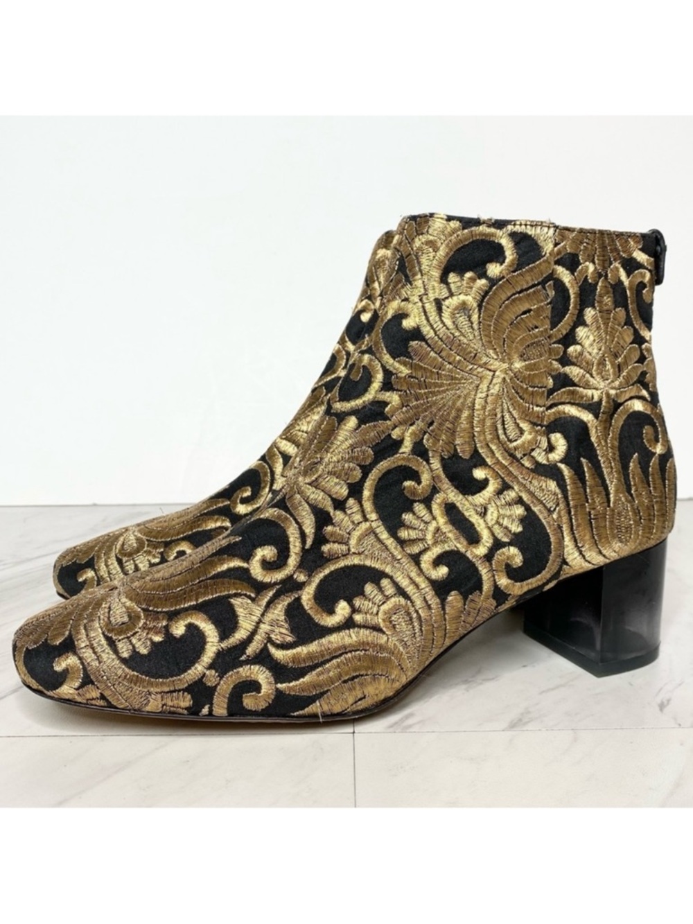 Tory Burch Brocade Carlotta Gold Black Bootie 6M